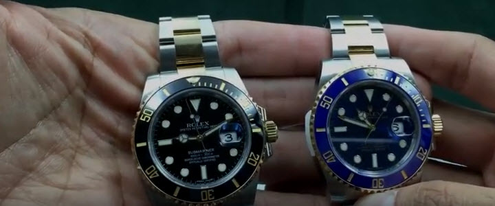 Roled Two Tone Submariner Black and Blue Dial Comparison