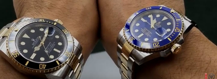 Roled Two Tone Submariner Blue Dial Wrist Comparison