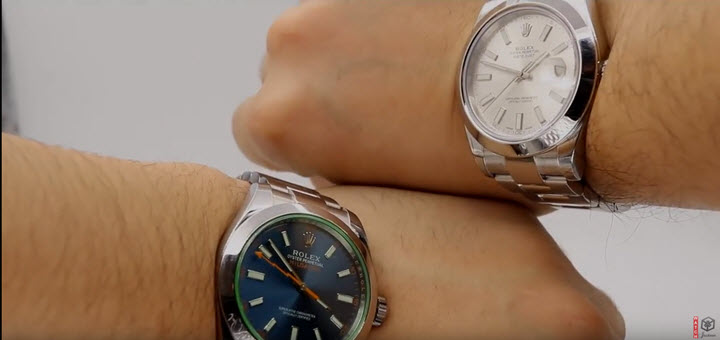 Rolex Milgauss 116400GV Blue & Rolex Datejust II 116300 wrist COMPARISON