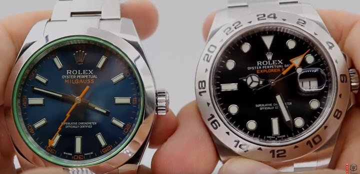 Rolex Milgauss 116400GV Blue & Rolex Explorer II 216570 Bezel COMPARISON