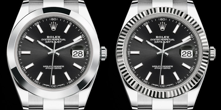 Rolex Datejust 41 black dial smooth steel vs fluted white-gold bezel