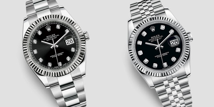 Rolex Datejust 41mm black diamond dial white gold fluted bezel oyster vs jubilee bracelet