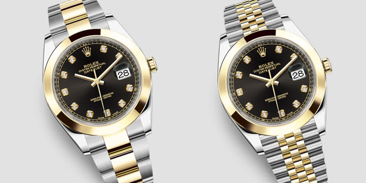 Rolex Datejust 41mm black diamond dial yellow gold smooth bezel oyster vs jubilee bracelet