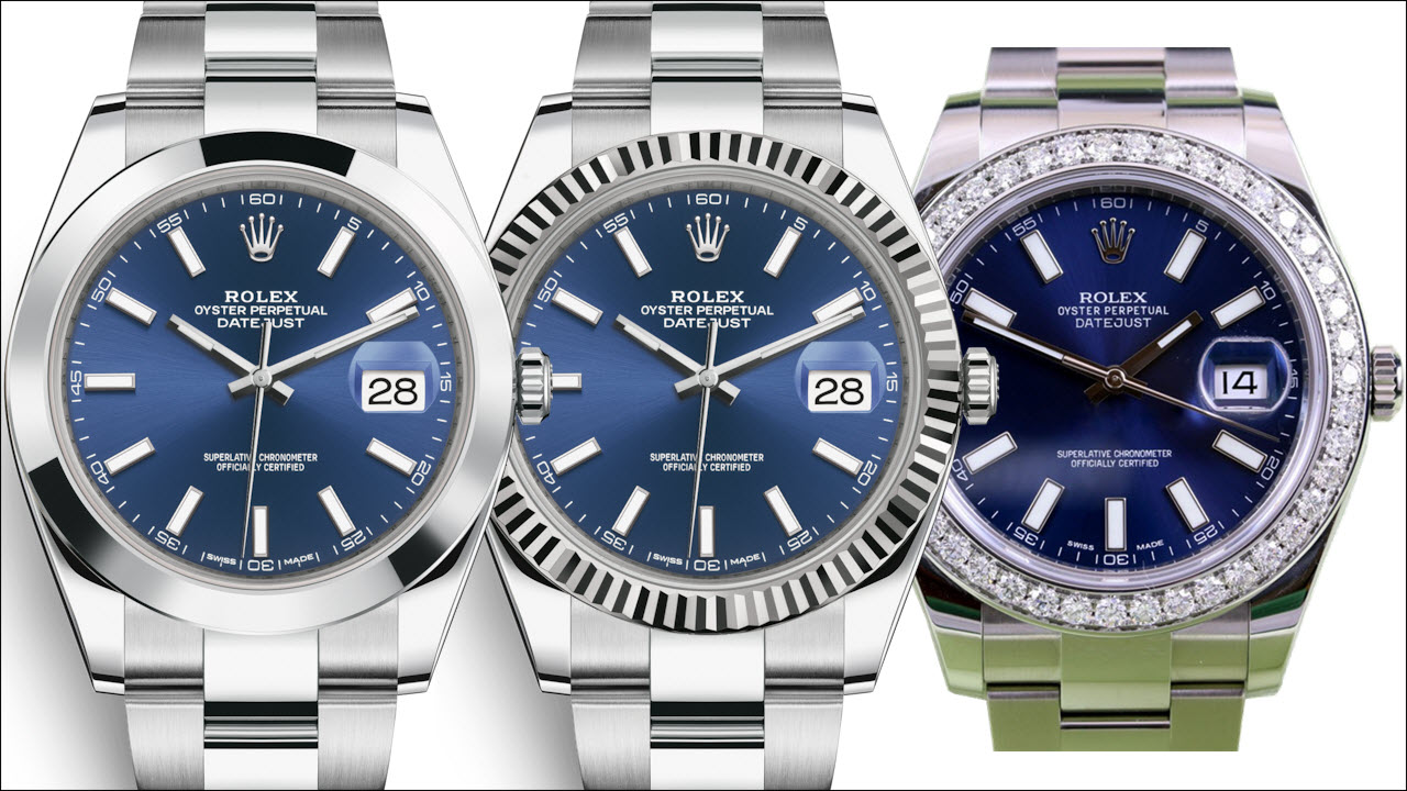 Rolex Datejust 41mm blue dial - smooth vs white gold fluted vs diamond bezel