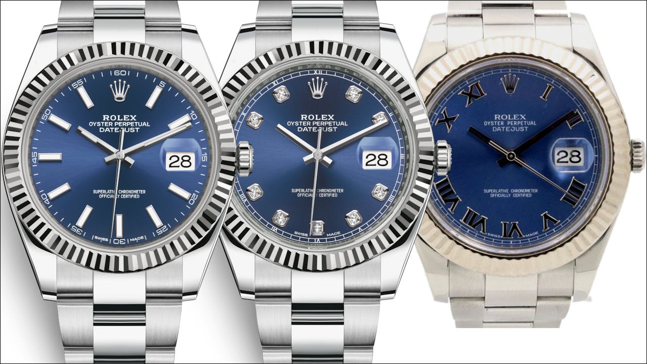 Rolex Datejust 41mm blue dial - stick index vs diamond vs roman hour markers