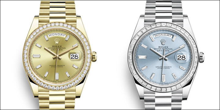 Rolex Day-Date 40 228348 Diamond Champagne & 228396 Ice Blue Diamond