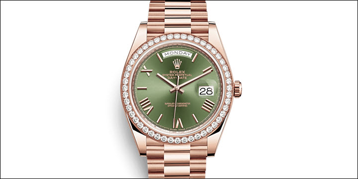 Rolex Day-Date President 228345 Olive Green Roman Diamond Bezel Review Everose Gold