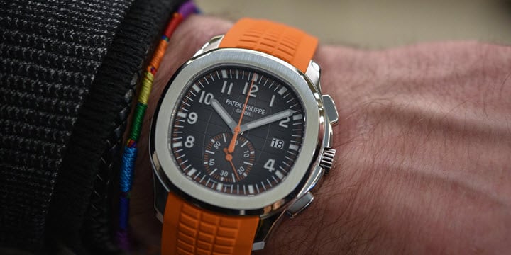 Patek Philippe Ref. 5968A Aquanaut Chronograph Baselworld 2018 Orange Rubber Strap Stainless Steel Review