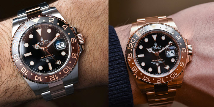 Rolex GMT-MASTER II Black-Brown Root-Beer Ceramic Bezel: Rose Gold/Steel Two Tone vs Full Rose Gold