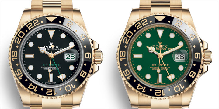 Rolex GMT Master II Full Yellow Gold: Black vs Green Dial