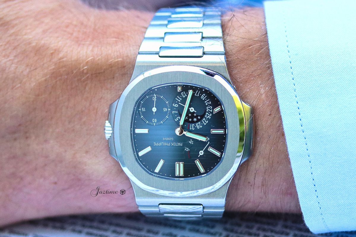 Patek Philippe Nautilus Moon Phases Stainless Steel Black Blue Dial 57121A-001 - Jaztime Blog - New & Used Luxury Watches - Orange County - CA - Jaztime Blog 