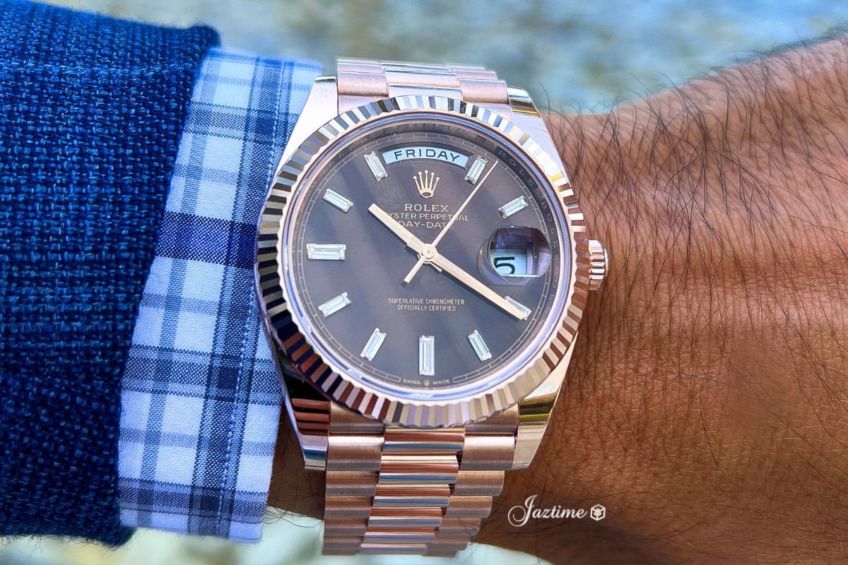 Rolex Day-Date 40 President Rose Gold Chocolate Diamond Dial 228235 - Jaztime Blog - New & Used Luxury Watches - Orange County - CA - Jaztime Blog 3