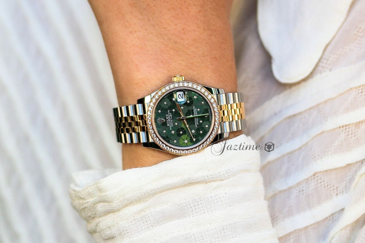 Rolex Lady-Datejust 31 Yellow Gold:Steel Olive Green Diamond Dial & Fluted Bezel Jubilee Bracelet 278273 - Jaztime Blog - New & Used Luxury Watches - Orange County - CA - Jaztime Blog 5