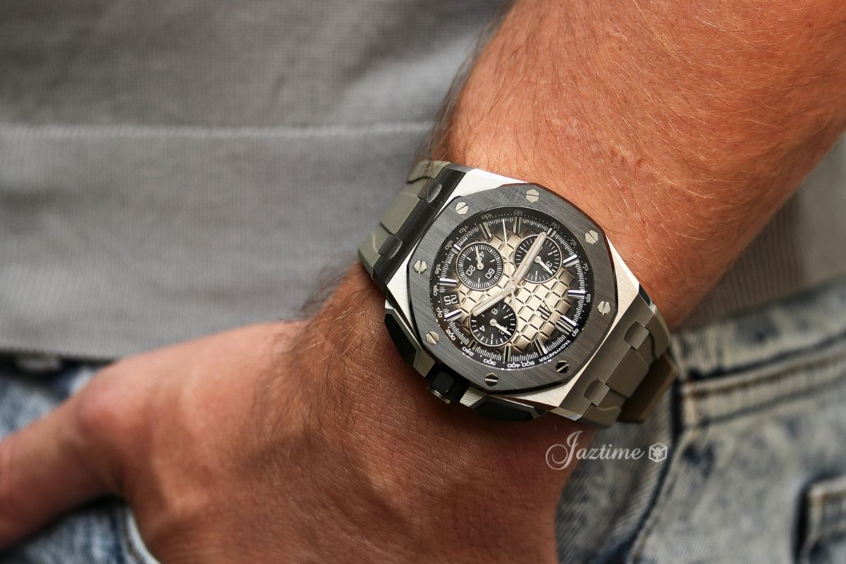 Wearing my Audemars Piguet Royal Oak Offshore Chronograph 43mm Stainless Steel Ceramic Taupe Brown Dial 26420SO.OO.A600CA.01 - Jaztime Blog - New & Used Luxury Watches - Orange County - CA - Jaztime Blog