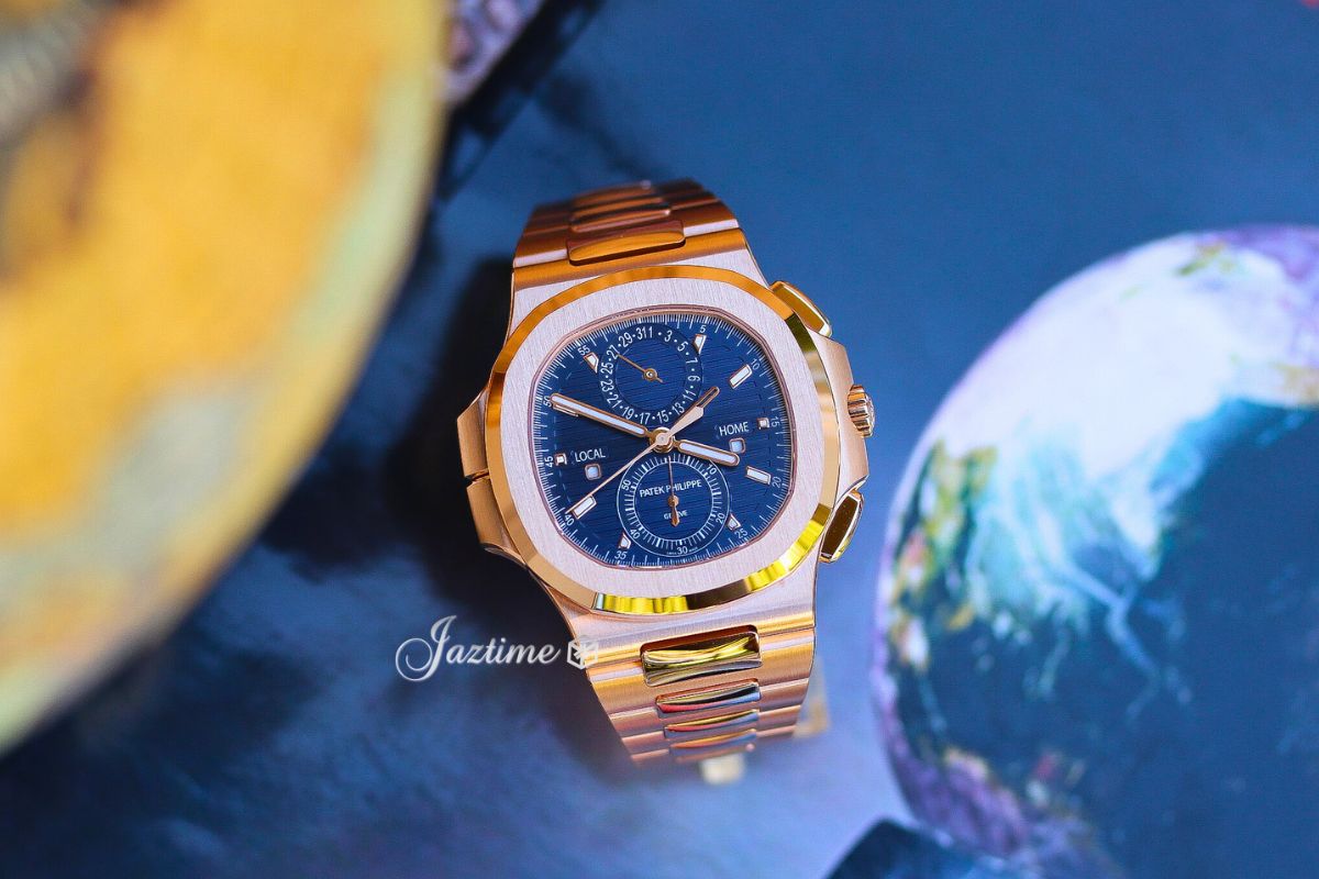 Patek Philippe Nautilus Flyback Chronograph Travel Time Rose Gold Blue Dial 59901R-001 - Jaztime Blog - New & Used Luxury Watches - Orange County