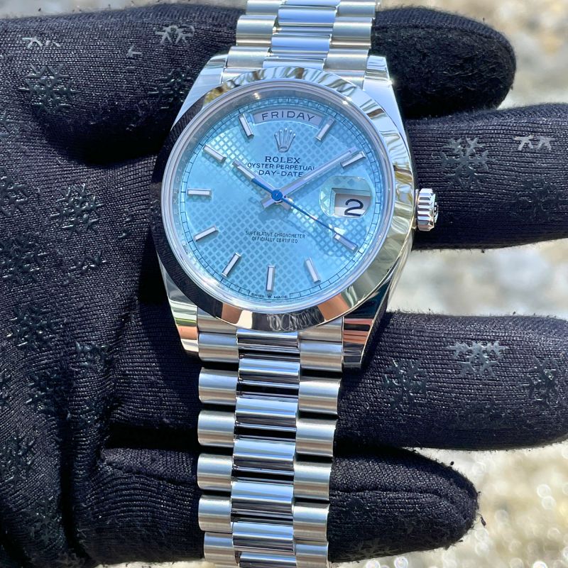 Holding the Rolex Day-Date 40 President Platinum Ice Blue Diamond Dial 228396TBR - Jaztime Blog - New & Used Luxury Watches - Orange County - CA - Jaztime Blog