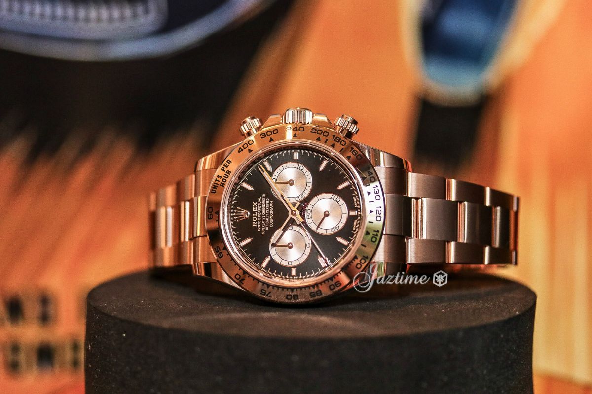 On display Rolex Daytona Rose Gold Bright Black & Sundust Dial Oyster Bracelet 126505 - Jaztime Blog - New & Used Luxury Watches - Orange County - CA - Jaztime Blog