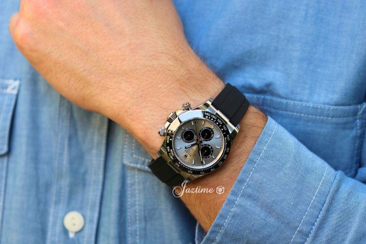 Rolex Daytona White Gold Steel Dial Oysterflex Rubber Bracelet 126519LN on my wrist- Jaztime Blog - New & Used Luxury Watches