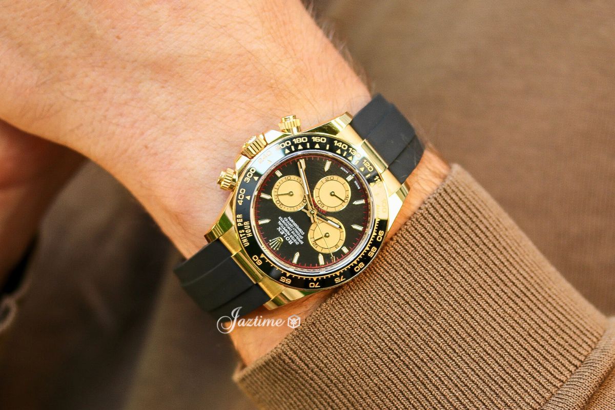 Rolex Daytona Yellow Gold Paul Newman Intense Black Dial Oysterflex Rubber Bracelet 126518LN - Jaztime Blog - New & Used Luxury Watches - Orange County - CA