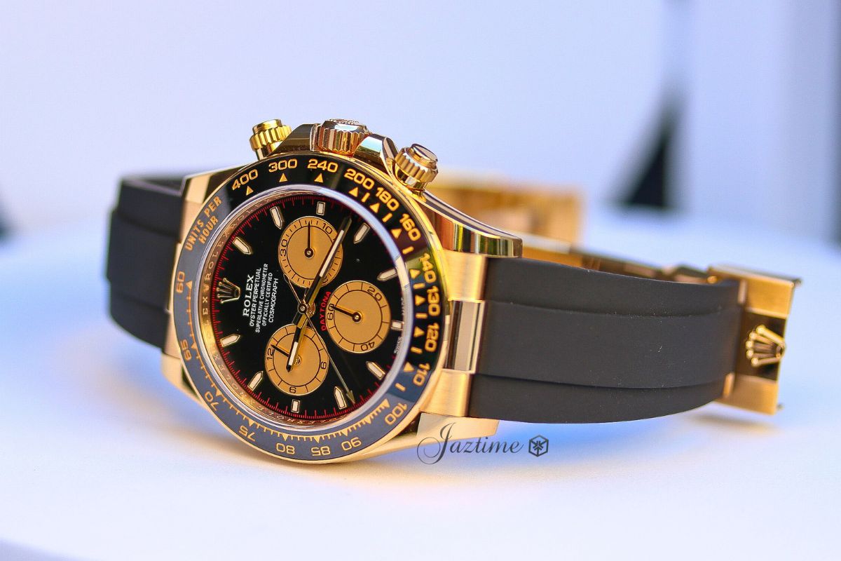 Rolex Daytona Yellow Gold Paul Newman Intense Black Dial Oysterflex Rubber Bracelet 126518LN - Jaztime Blog - New & Used Luxury Watches - Orange County - CA