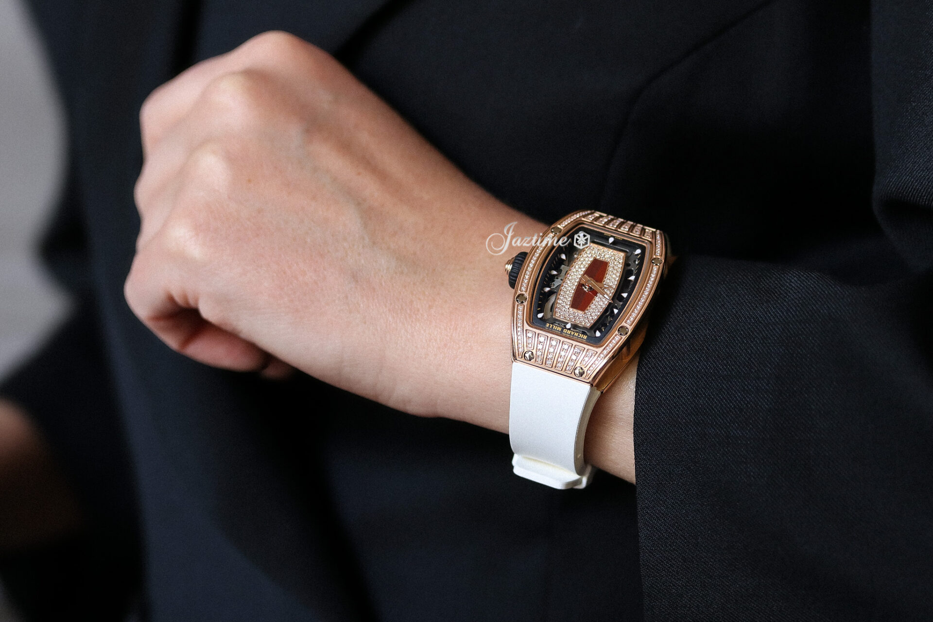 Richard Mille Lady Rose Gold Medium Set Diamond Jasper Dial