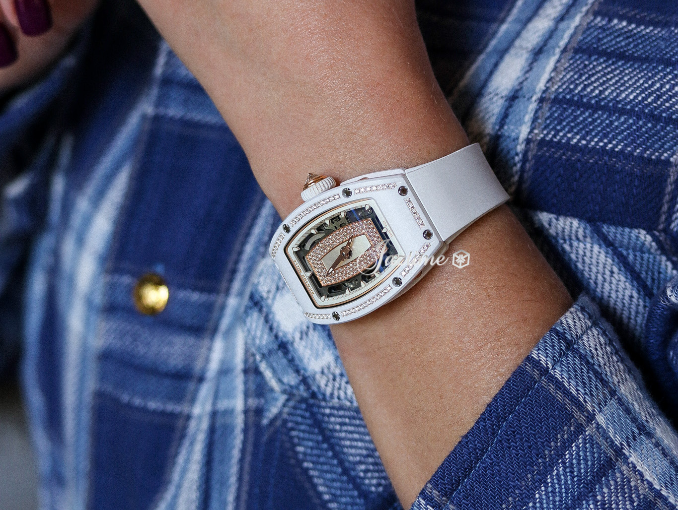 Richard Mille Automatic Winding White Ceramic Diamond Bezel Diamond Jasper Mother of Pearl Dial