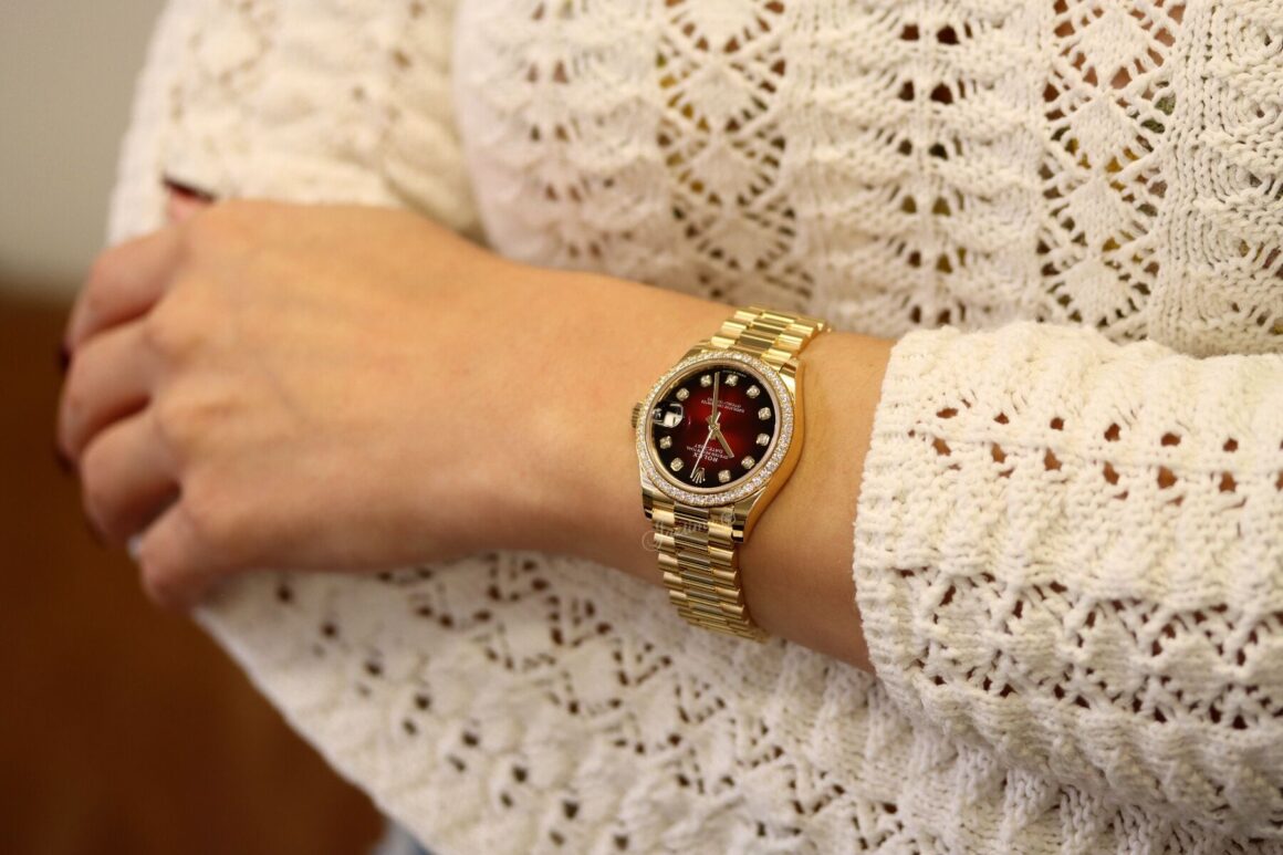 Rolex Datejust 31 Yellow Gold Red Ombre Diamond Dial Bezel 278288RBR