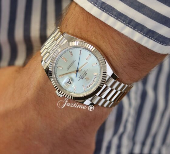 Rolex Day-Date 40 Platinum Ice Blue Baguette Diamond Dial 228236
