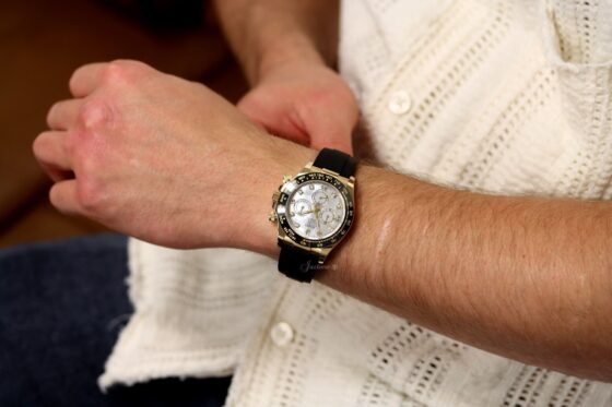 Rolex Daytona Yellow Gold White Mother of Pearl Diamond Dial Oysterflex 116518LN
