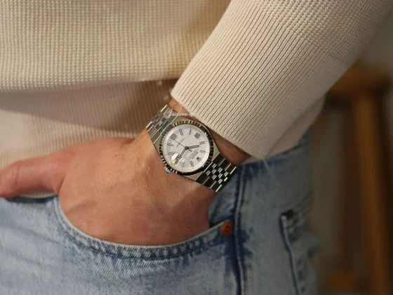 Rolex Land-Dweller 36 White Gold Steel Intense White Honeycomb Motif Dial Fluted Bezel 127234