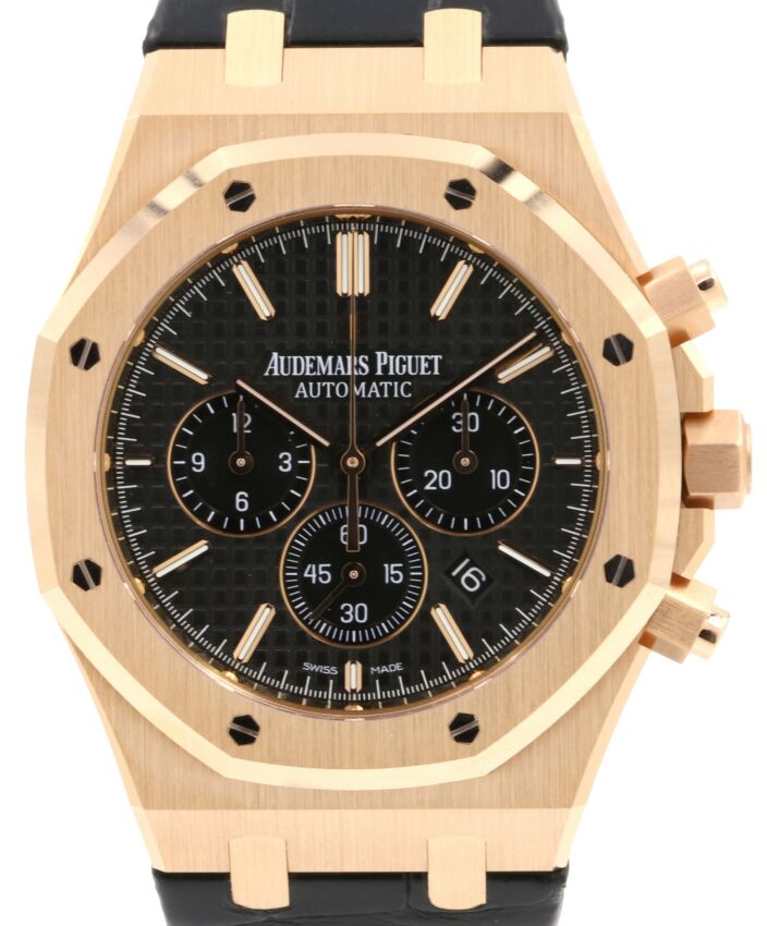 Audemars piguet royal oak chronograph rose gold black dial hot sale