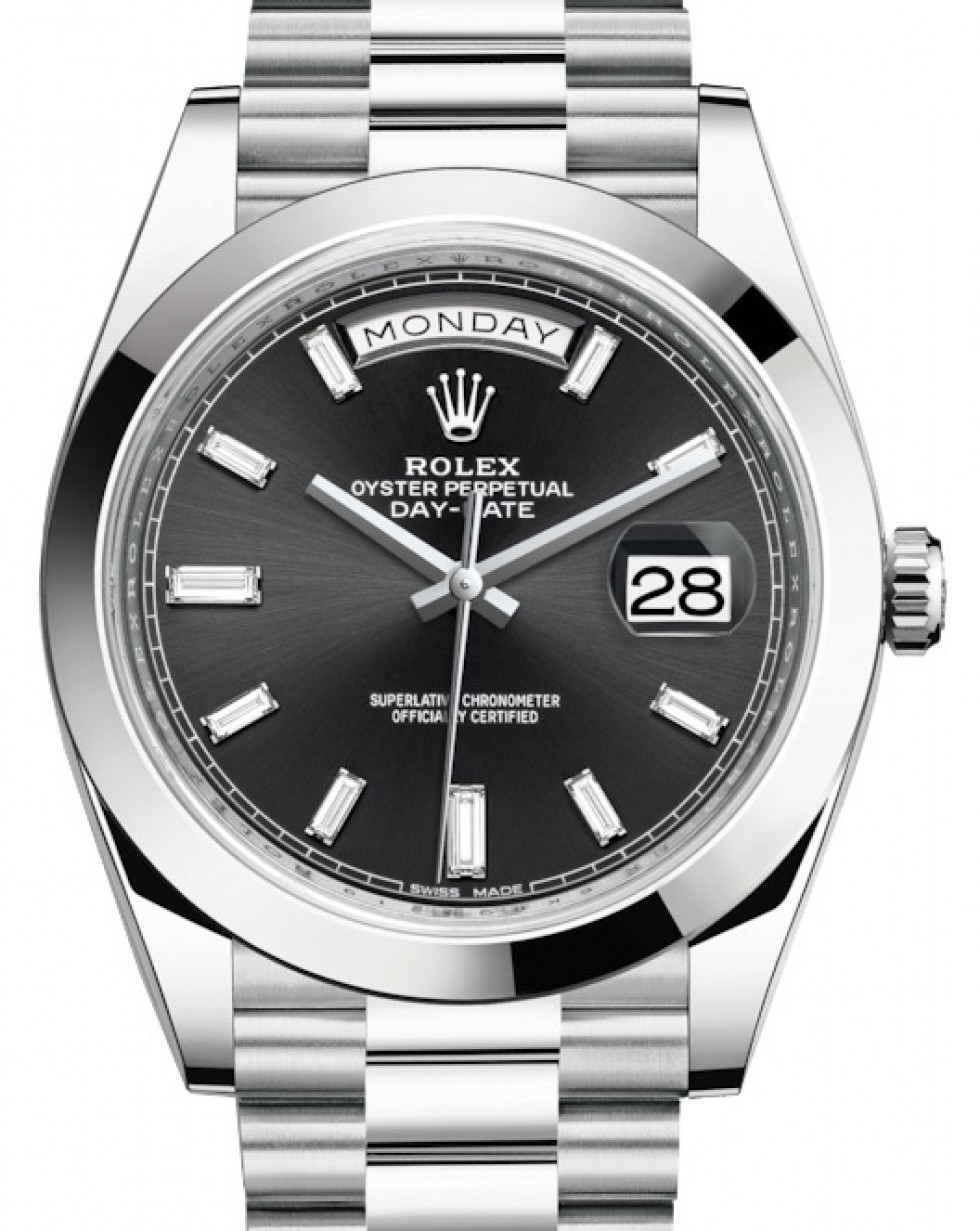 Kommuner Berolige Macadam Rolex Day-Date 40 228206 Black Set with Diamond Hour Markers Platinum  President - BRAND NEW