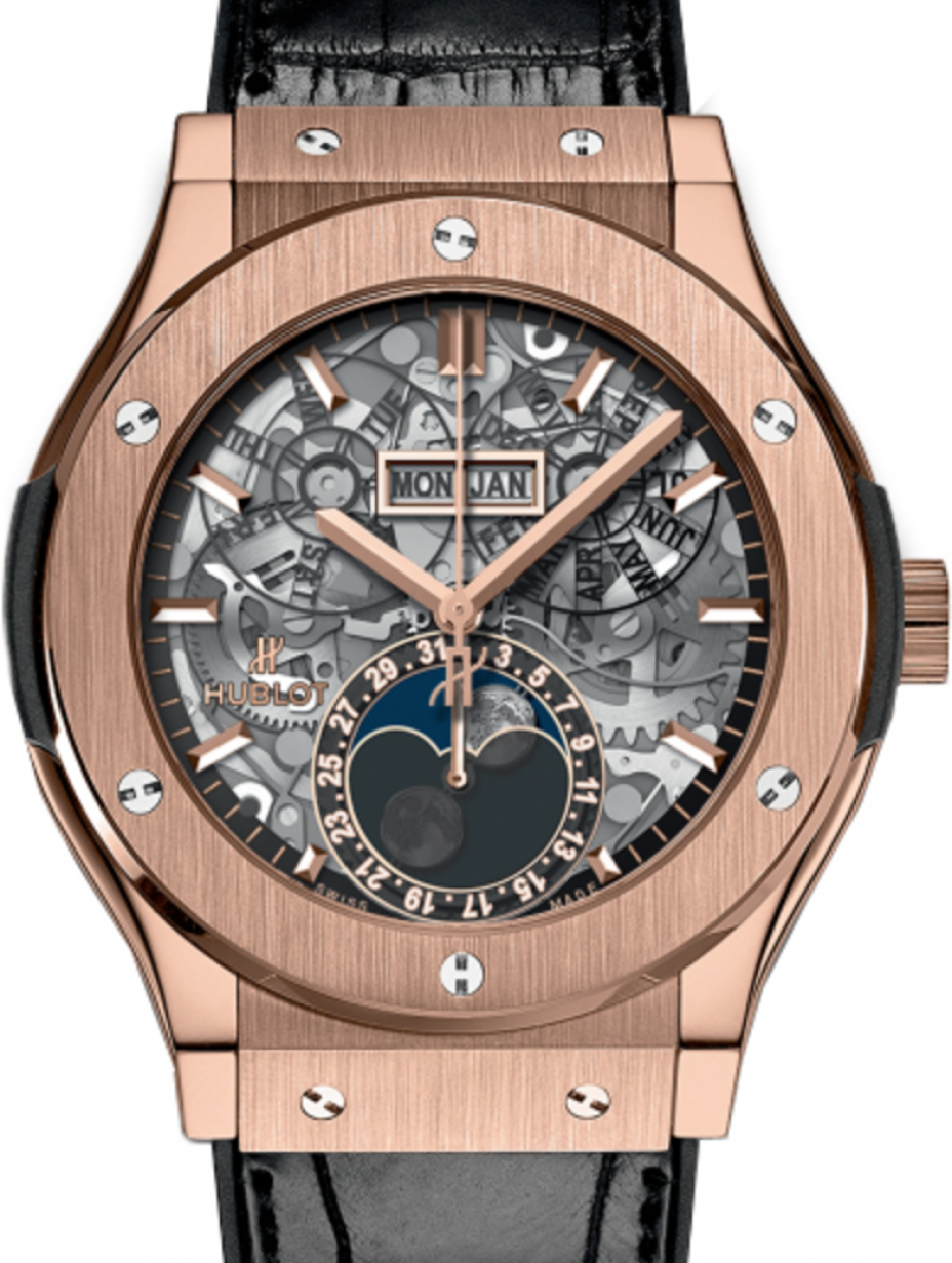 Hublot Classic Fusion 517 Ox 0180 Lr Skeleton Index Rose Gold Leather 45mm Brand New