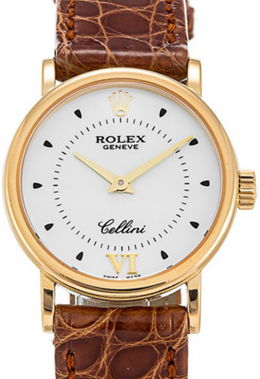 Rolex Cellini Ladies White Yellow Gold Brown Leather NEW