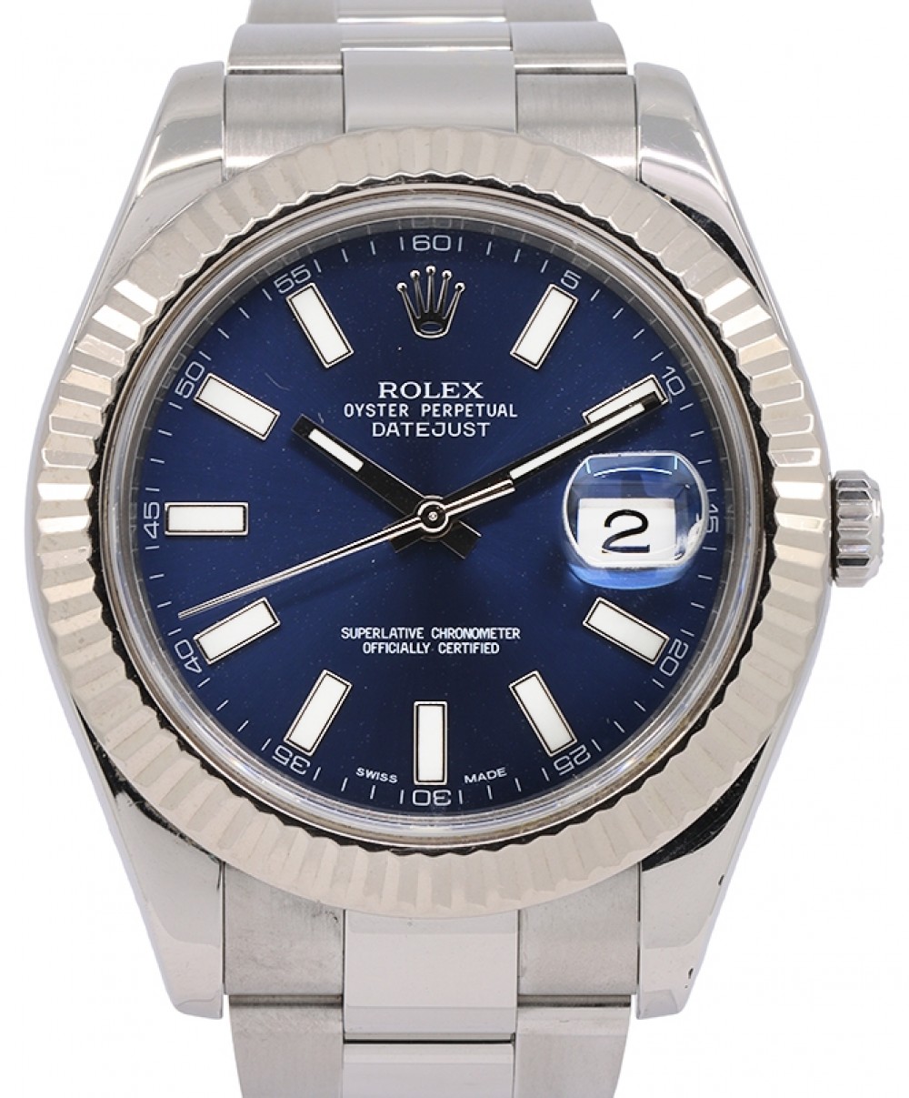 Rolex Datejust II Stainless 41mm Blue Dial White Bezel Oyster Bracelet 116334 - PRE-OWNED
