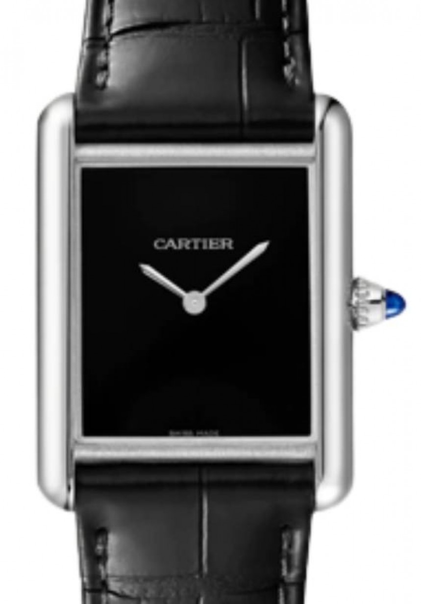 Cartier Tank Must De Cartier Large Quartz Stainless Steel Black Dial  Leather Strap WSTA0072 - BRAND NEW