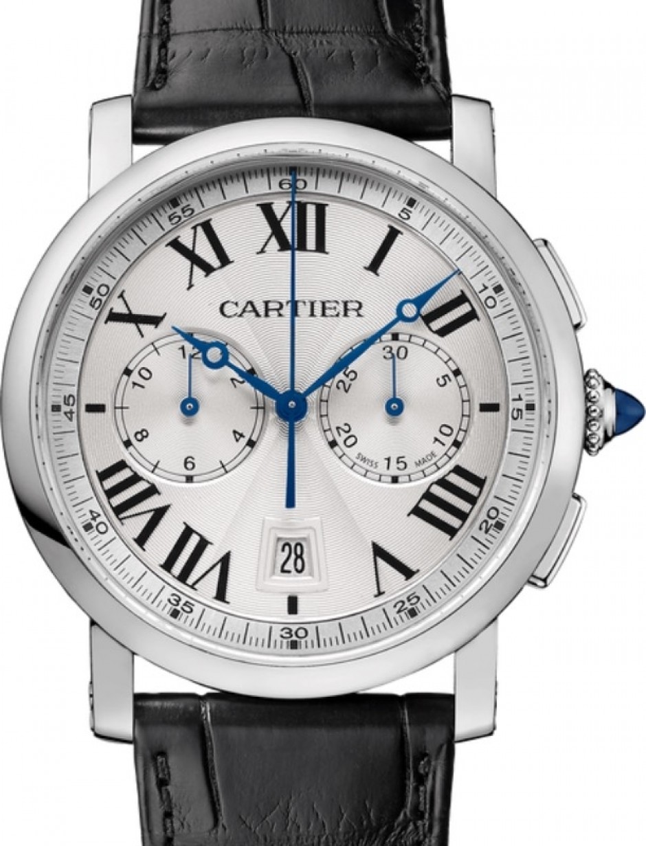 Cartier Rotonde de Cartier Chronograph Men's Watch Automatic Stainless  Steel 40mm Silver Dial Alligator Leather Strap WSRO0002 - BRAND NEW