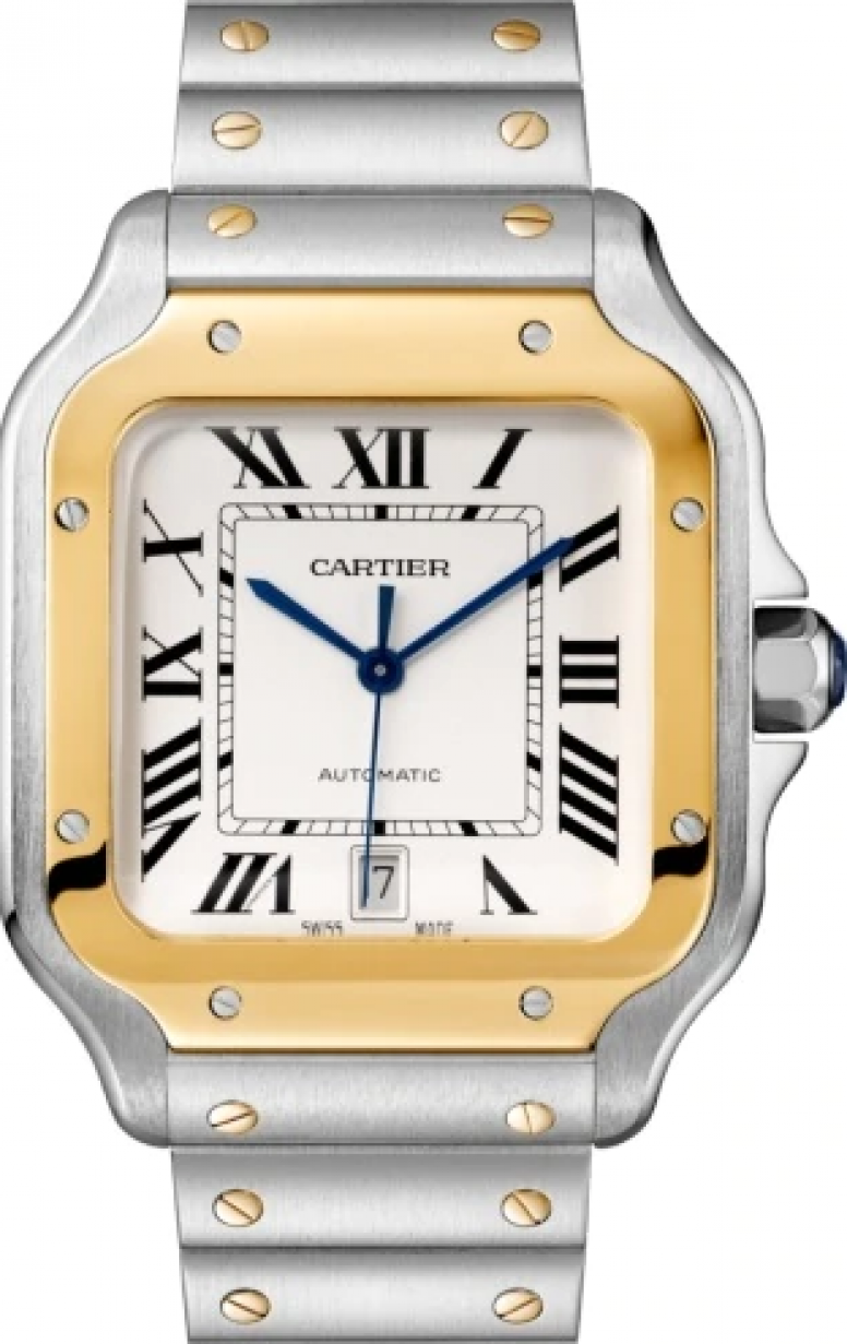 Cartier Santos Large Two-Tone Yellow Gold/Steel Silver Opaline Dial ...