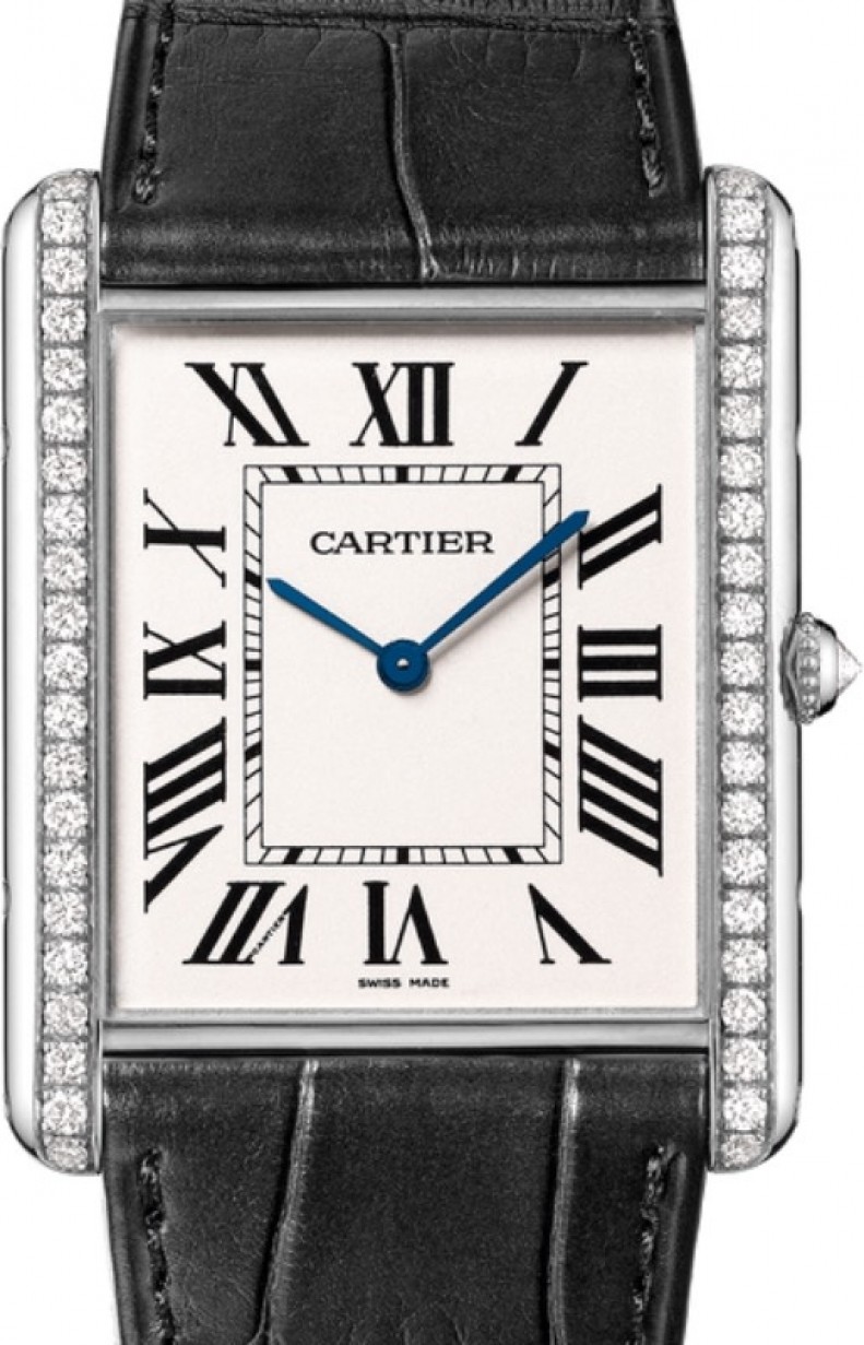 CRWT200006 - Tank Louis Cartier watch - Extra-large model, hand-wound  mechanical movement, white gold, diamonds, leather - Cartier