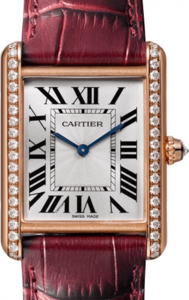 Cartier Tank Louis Rose Gold Diamond Burgundy Strap Ladies Watch WJTA0014  Card For Sale at 1stDibs