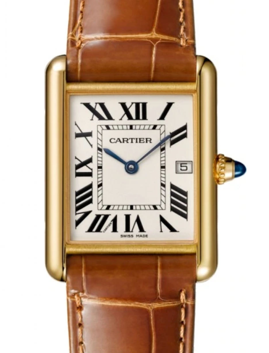 Cartier Men's W1529756 Tank Louis 18kt Yellow Gold Brown Leather Watch - Brown