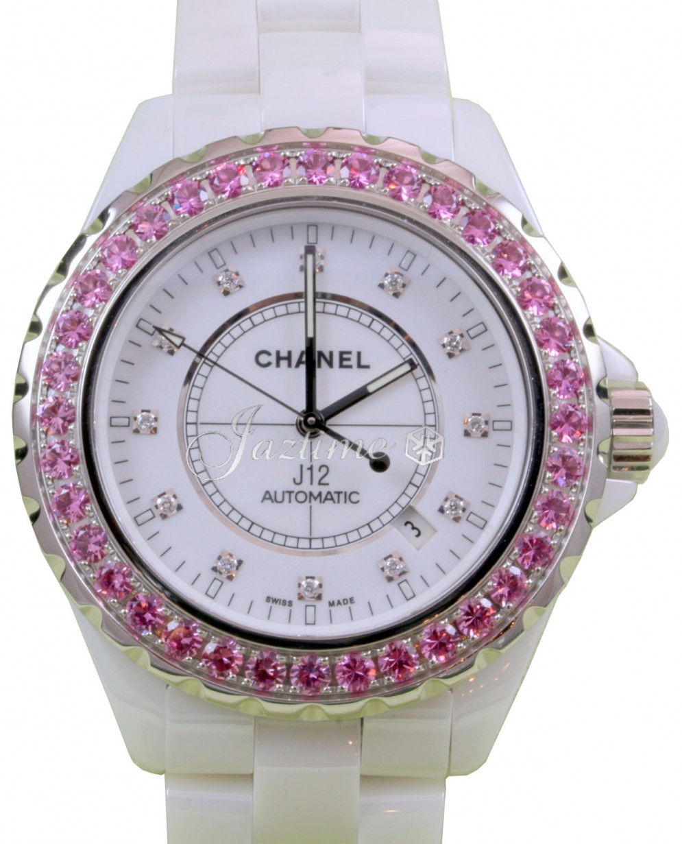 Chanel J12 H2011 42mm White Ceramic Pink Sapphire Diamond