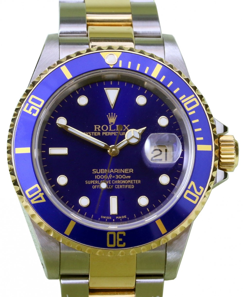 Rolex Submariner 16613 18k Gold Stainless Holes Gold-Through Clasp BOX PAPERS