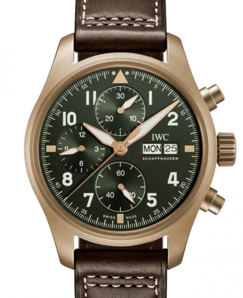 voldgrav mikrobølgeovn Sjældent IWC Pilot's Watch Chronograph Spitfire Bronze 41mm Green Dial IW387902 |  Jaztime.com