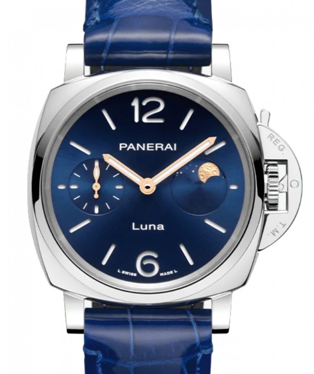 Panerai Luminor Due Luna Stainless Steel 38mm Blue Moonphase Dial ...