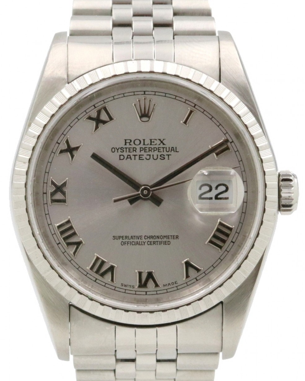 Datejust 16220 Men's 36mm Rhodium Roman Stainless Steel - PRE-OWNED