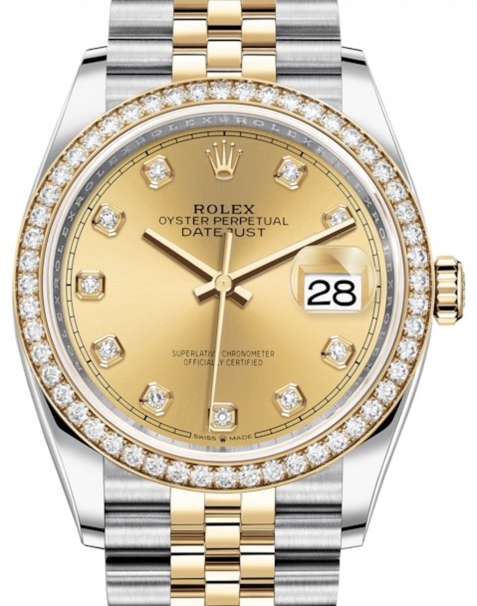 Rolex Datejust Yellow Gold/Steel Champagne Diamond & Diamond Bezel Jubilee Bracelet 126283RBR - NEW