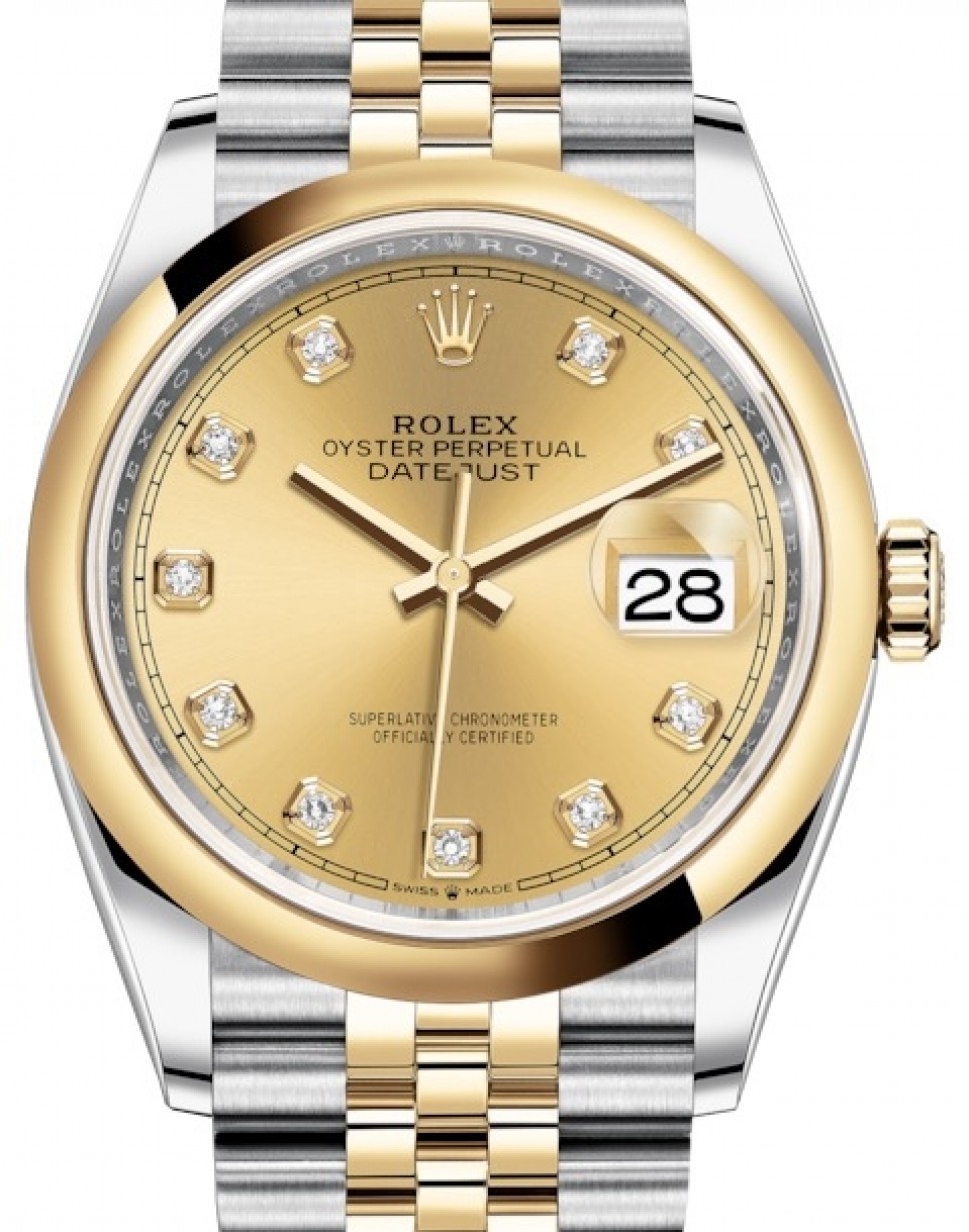 Masaccio Galaxy hver dag Rolex Datejust 36 Yellow Gold/Steel Champagne Diamond Dial & Smooth Domed  Bezel Jubilee Bracelet 126203 - BRAND NEW