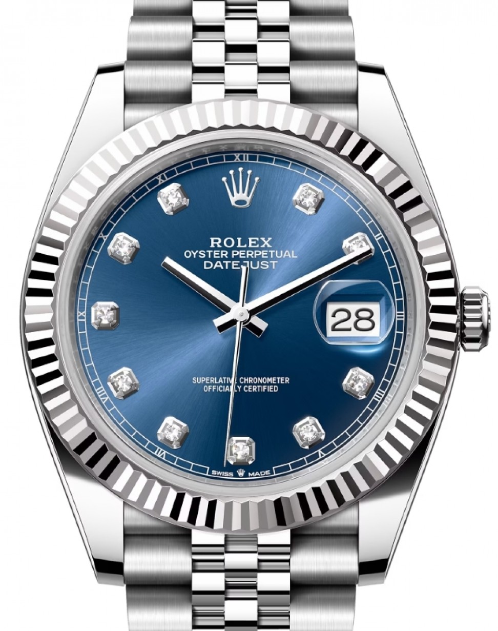Rolex Datejust 41 White Gold/Steel Blue Diamond Dial Fluted Bezel