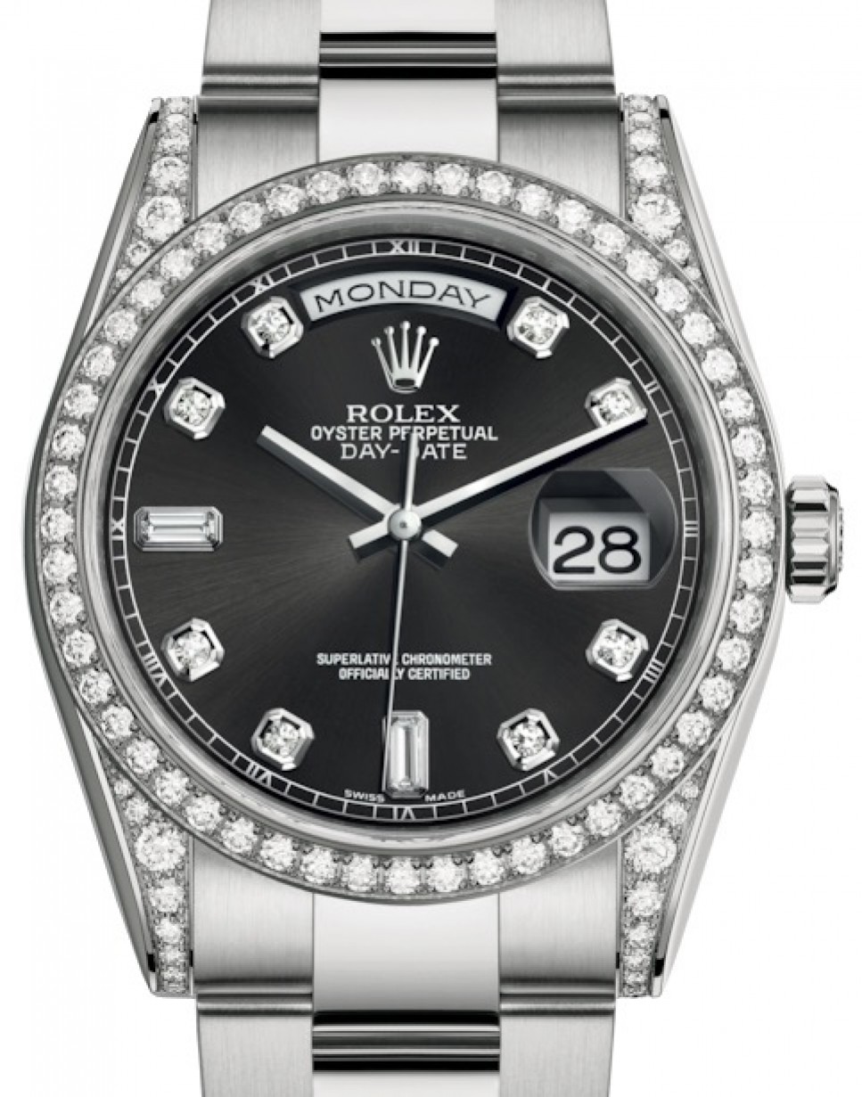 Rolex Day-Date 36 White Gold Black Diamond Dial & Diamond Set Case ...